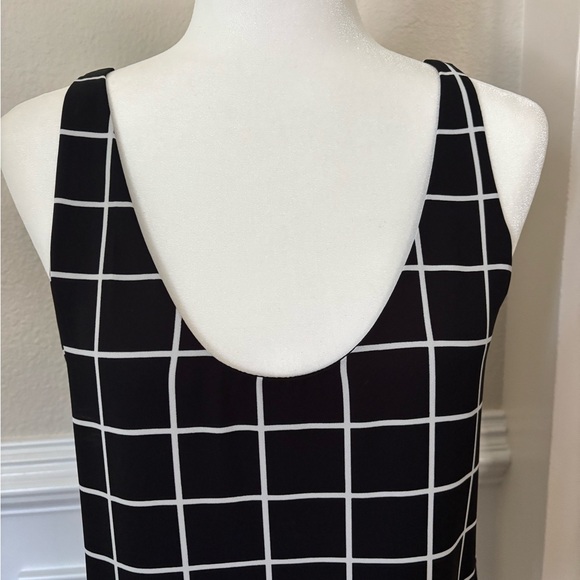 LOFT Black and Ivory Windowpane Plaid Sleeveless Tank Top - Picture 2 of 6